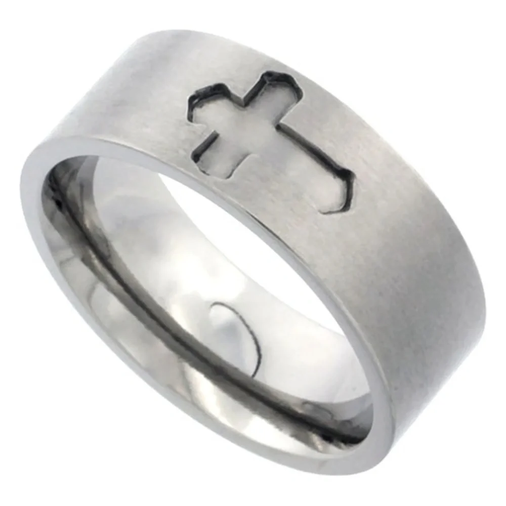 New unisex Titanium 8mm Wedding Band Cross Ring Flat